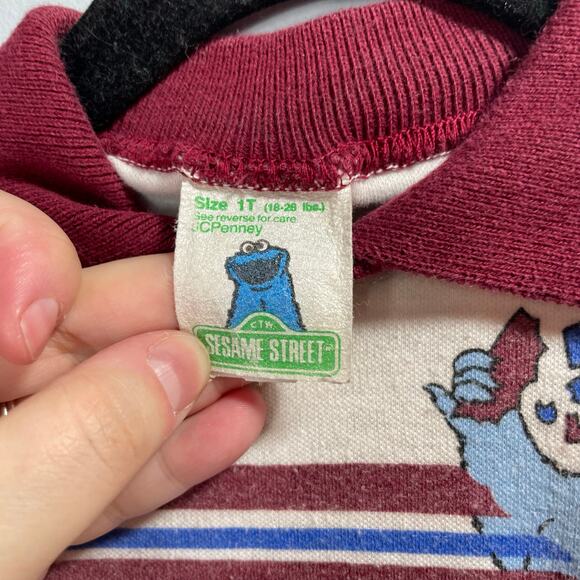 Vintage 80's Sesame Street Cookie Monster Maroon Collared Shirt Boy's 1T - Picture 5 of 6